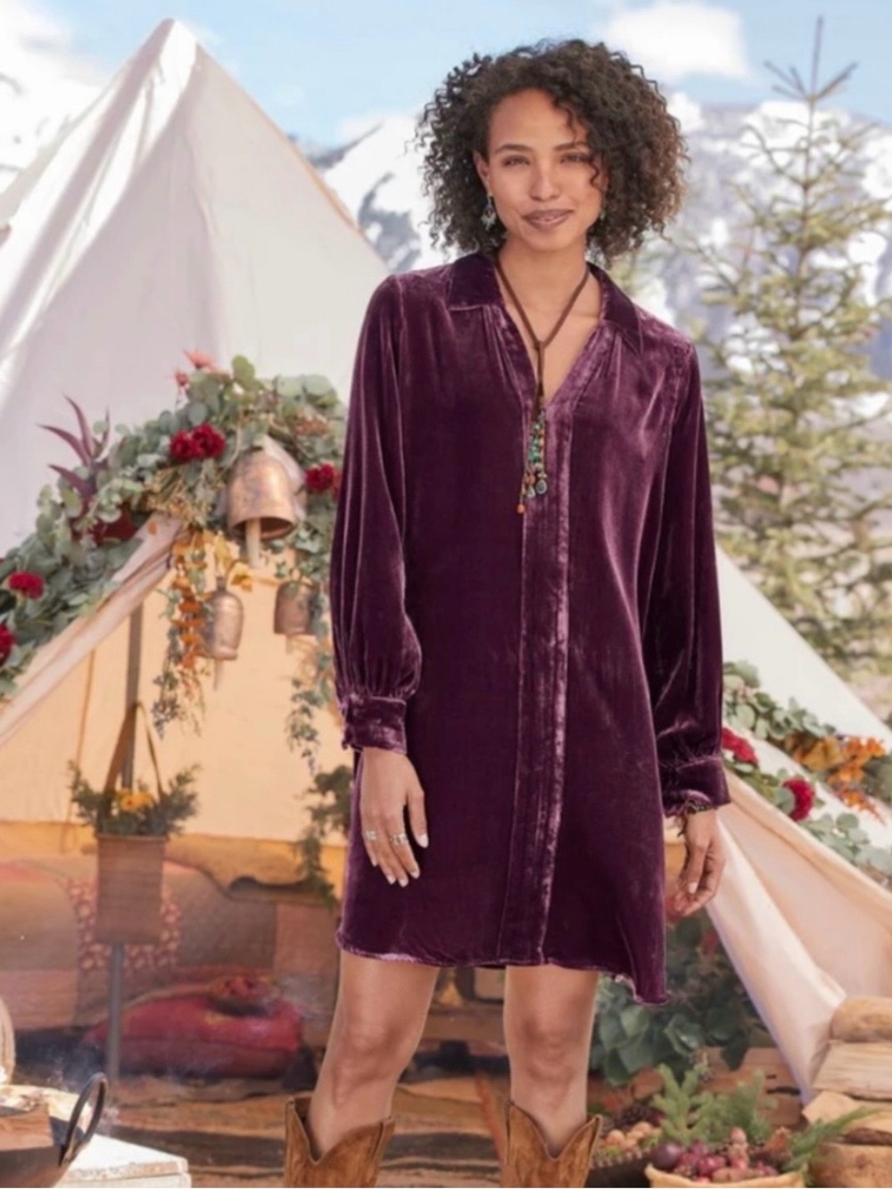 Sundance Catalog Hendrix Velvet Dress in Huckleberry Size XL